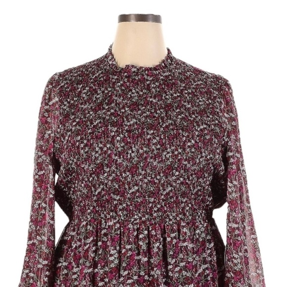 Draper James RSVP NWT XXL Purple Floral Smocked Chiffon Dress L/S Metallic - Picture 3 of 12